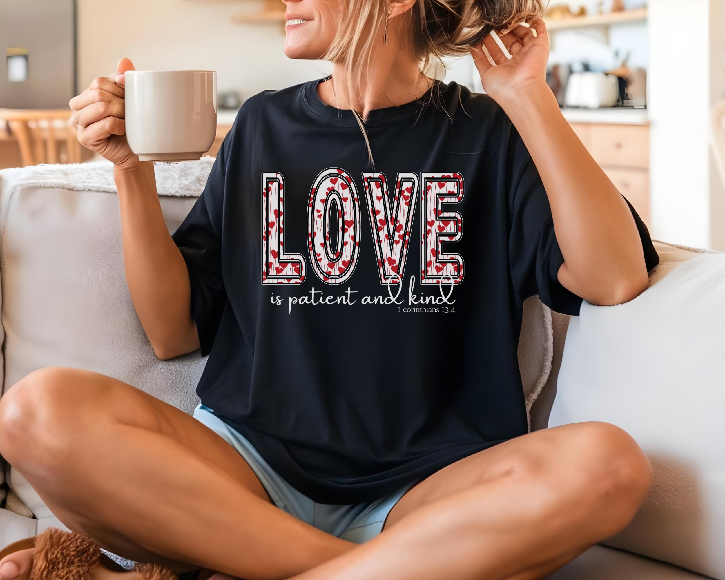 Love Is Patient And Kind Bible Verse Coquette Bow T-Shirt view 5