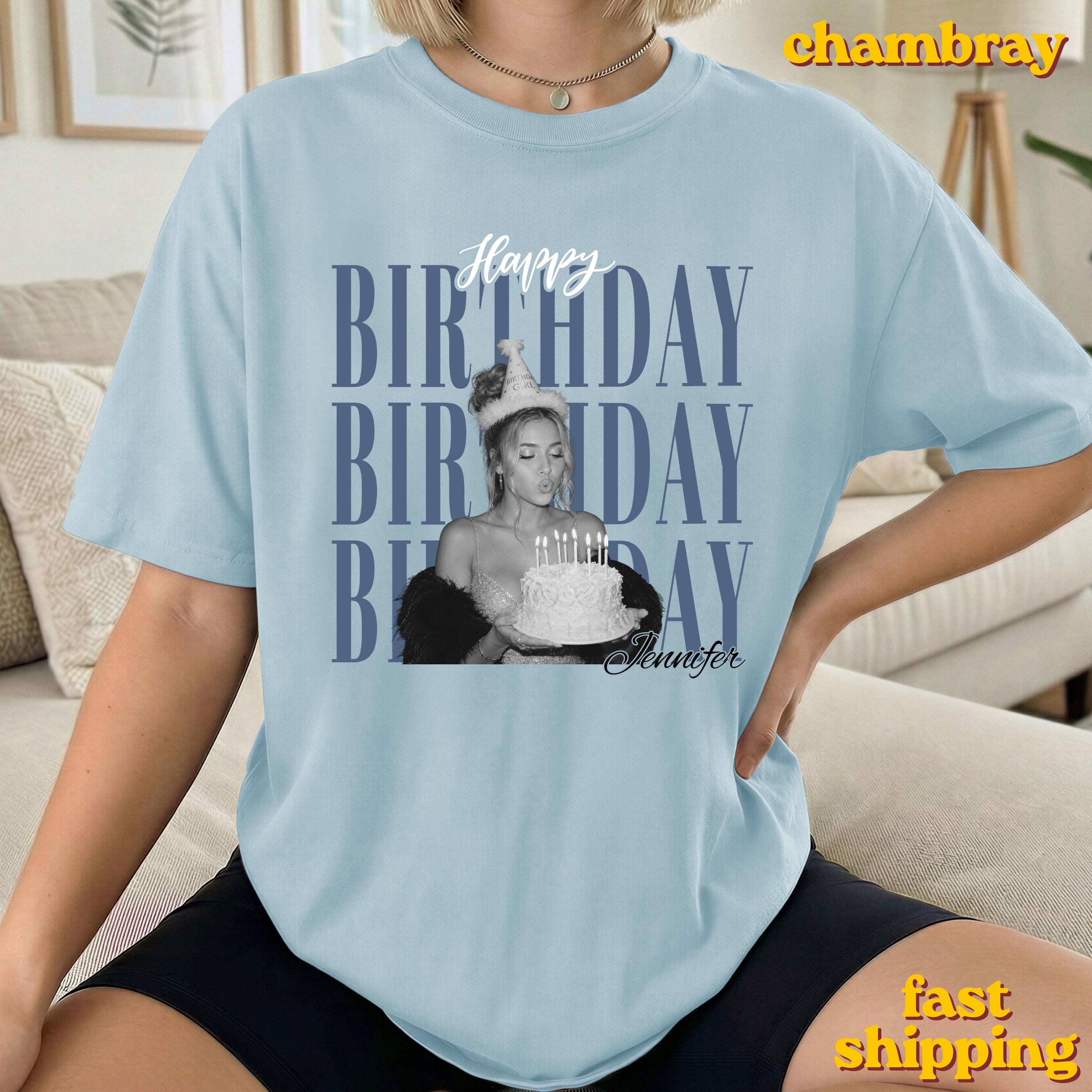 Custom Photo Birthday Matching Crew T-Shirt view 6