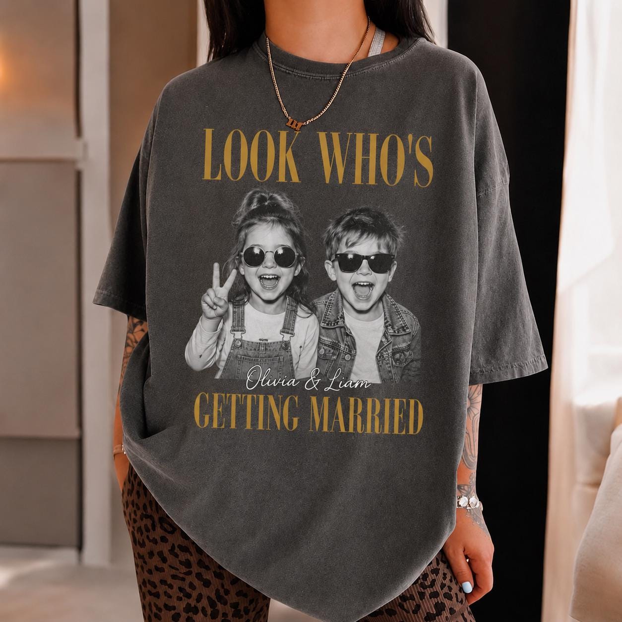 Custom Photo Bride Getting Married T-Shirt view 6