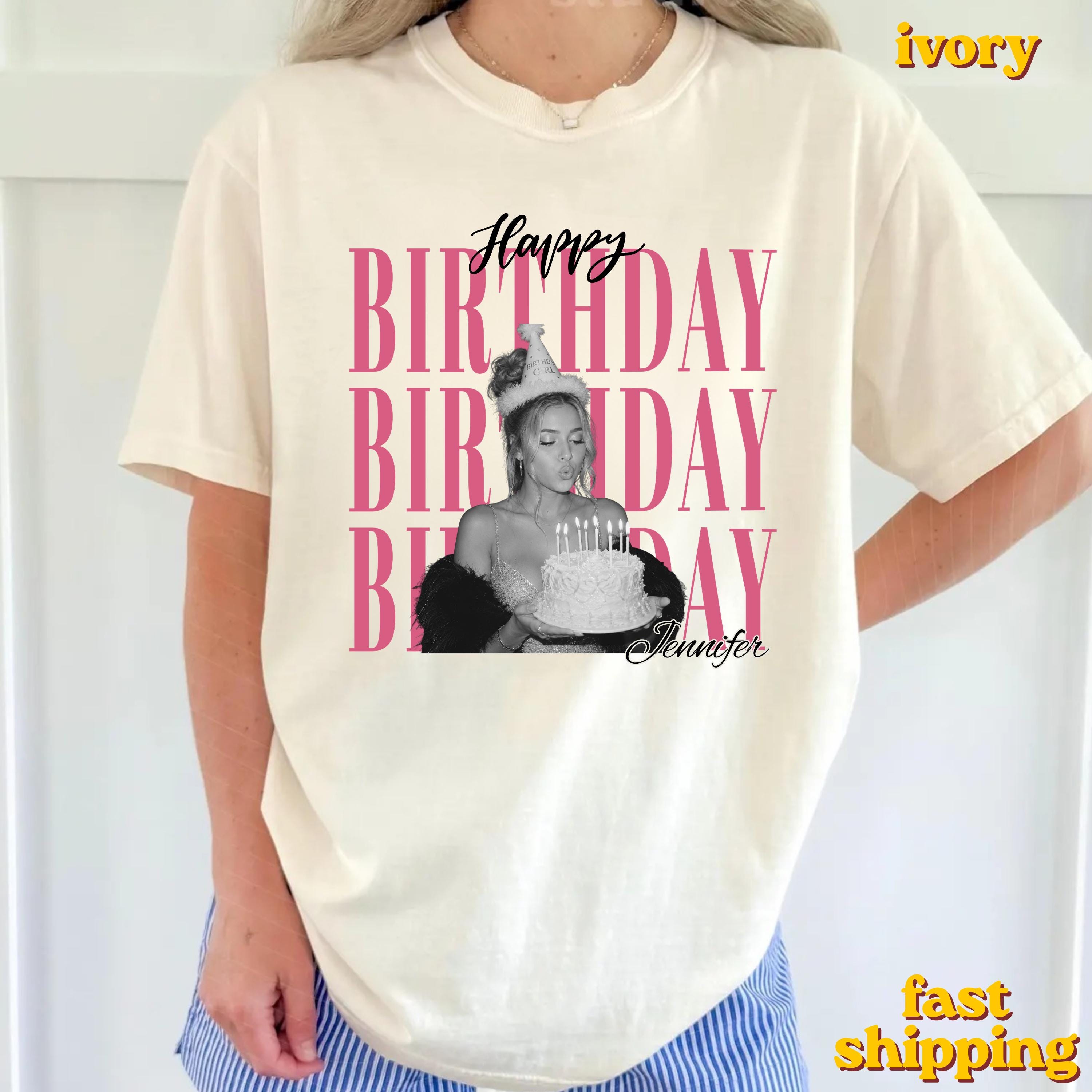Custom Photo Birthday Matching Crew T-Shirt view 1