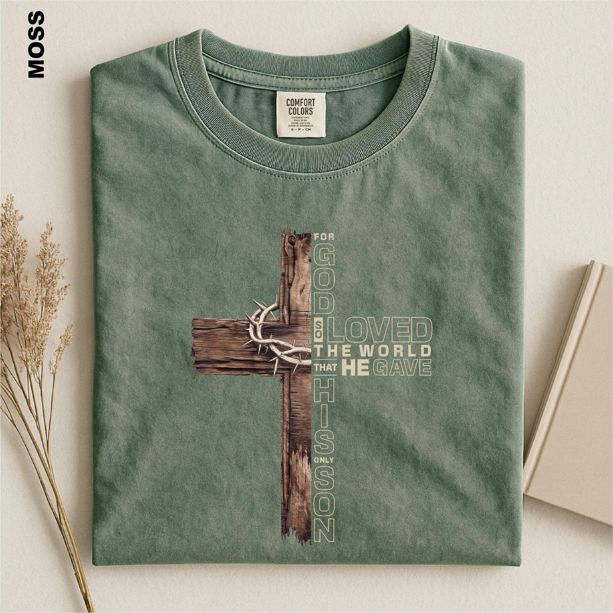 John 3:16 Rustic Wooden Cross Christian T-Shirt view 3