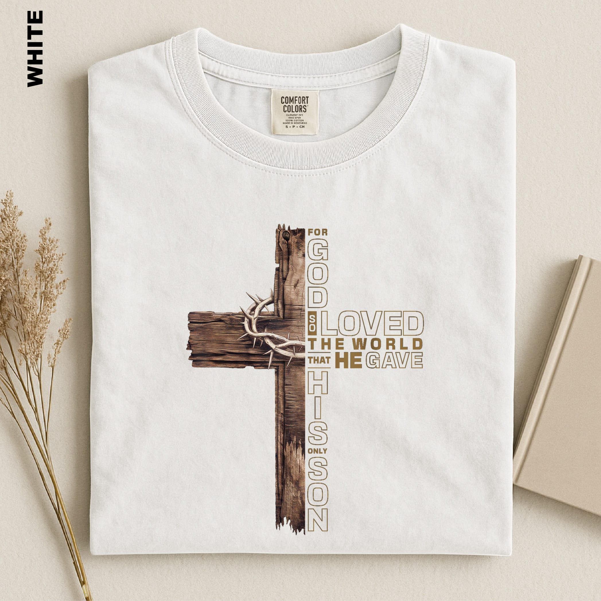 John 3:16 Rustic Wooden Cross Christian T-Shirt view 4