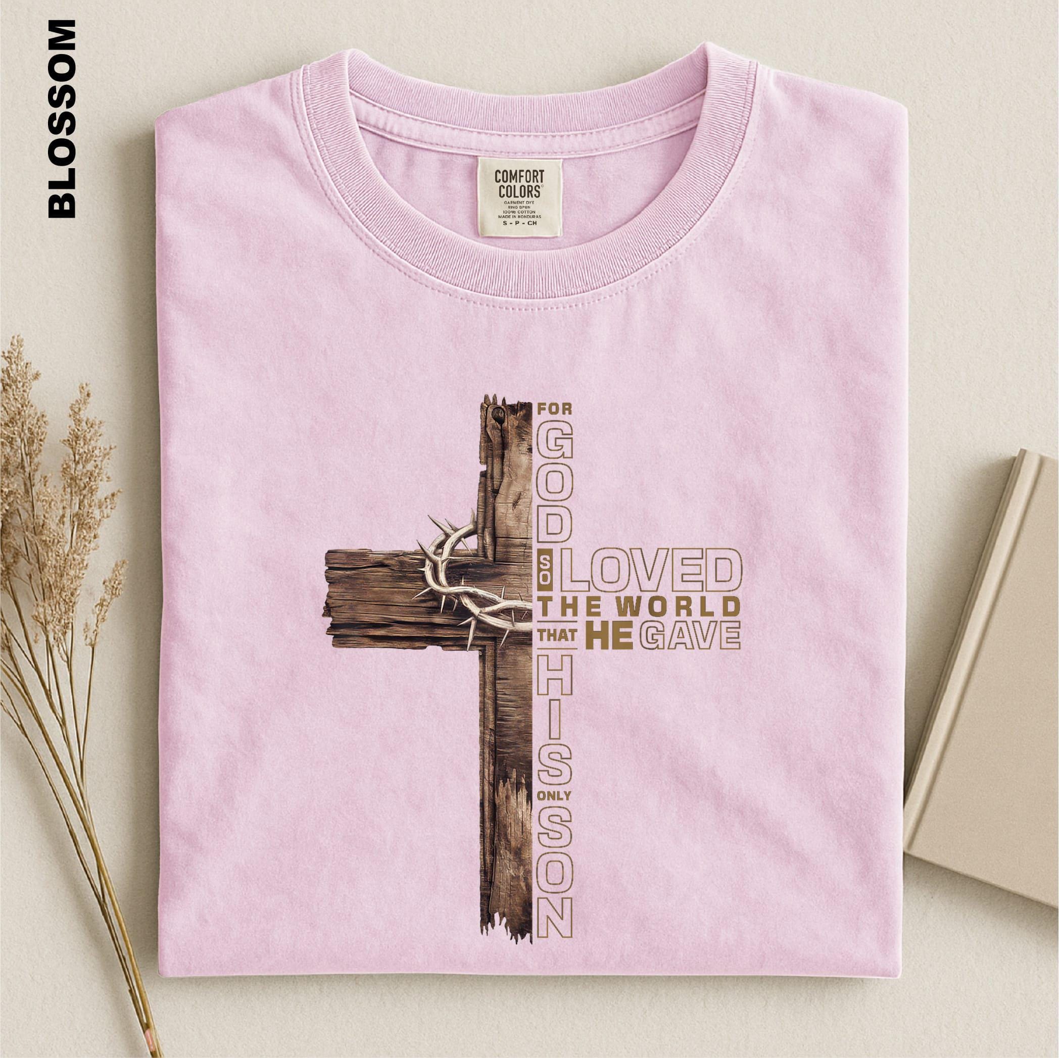 John 3:16 Rustic Wooden Cross Christian T-Shirt view 1