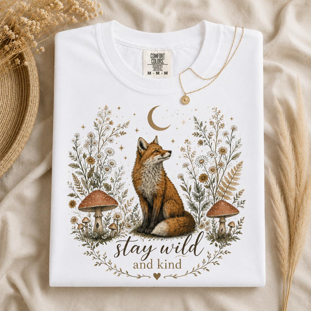 Stay Wild and Kind Vintage Woodland Fox T-Shirt view 3