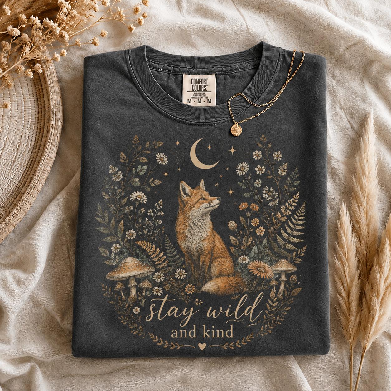 Stay Wild and Kind Vintage Woodland Fox T-Shirt
