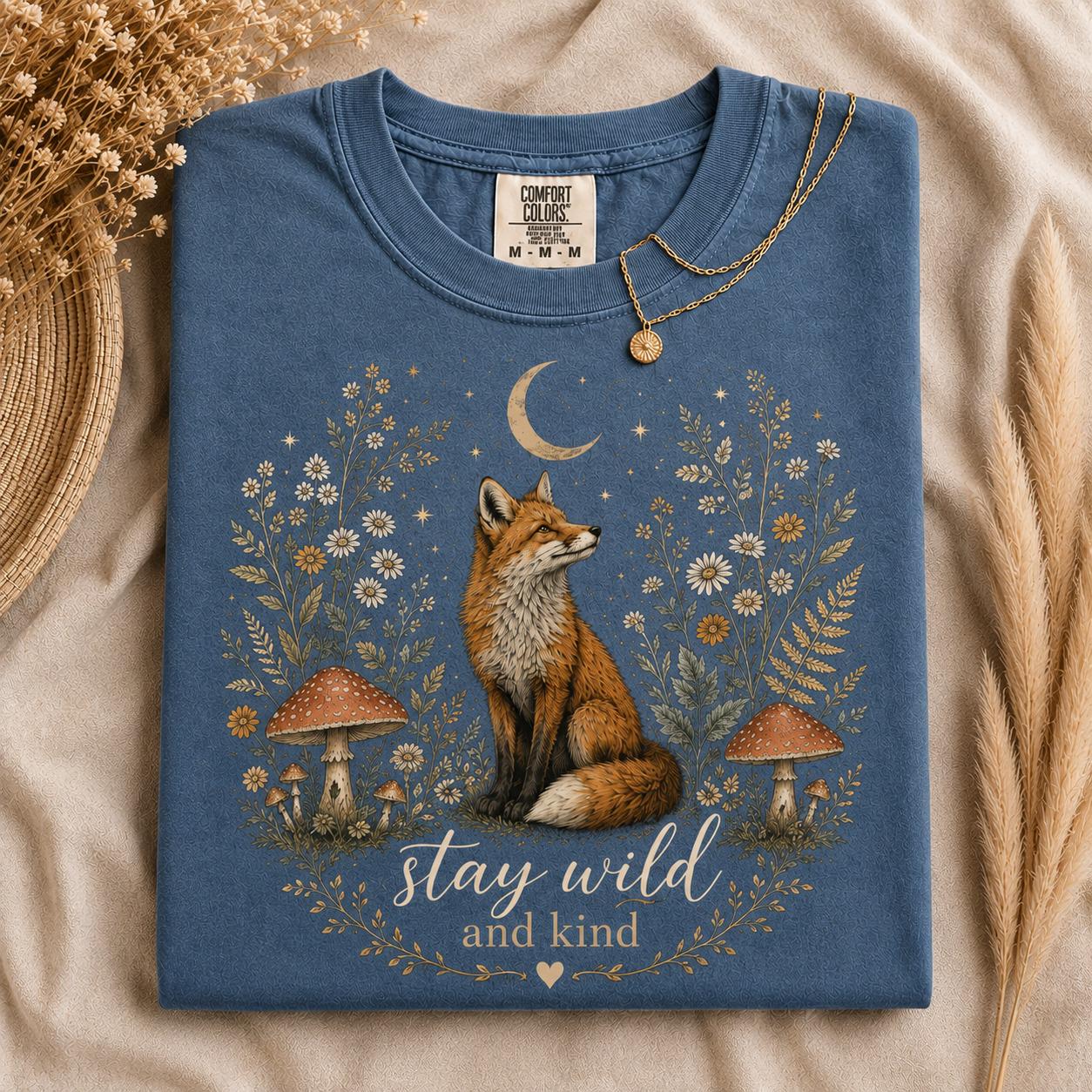 Stay Wild and Kind Vintage Woodland Fox T-Shirt view 4